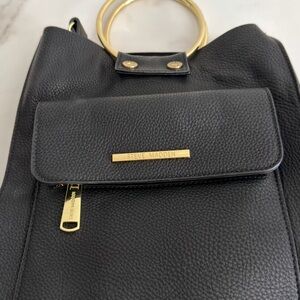 Steve Madden Black Pebbled Leather Tote with Gold Ring Handles